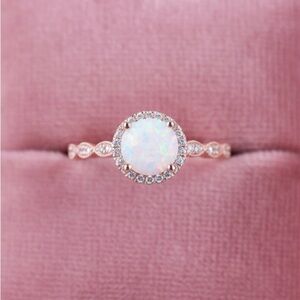 Fire Opal and Crystal Simulated Diamond Rose Gold Plated Ring Size 6
